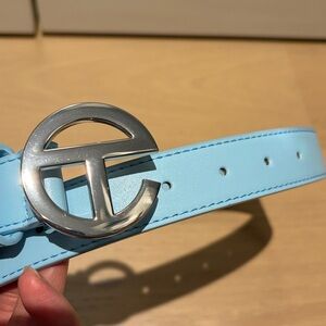 Telfar Sky Blue Belt with Silver Logo Buckle